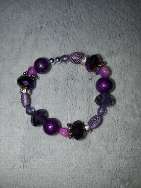 Purple Beaded Stretch Bracelet - Women Jewelry